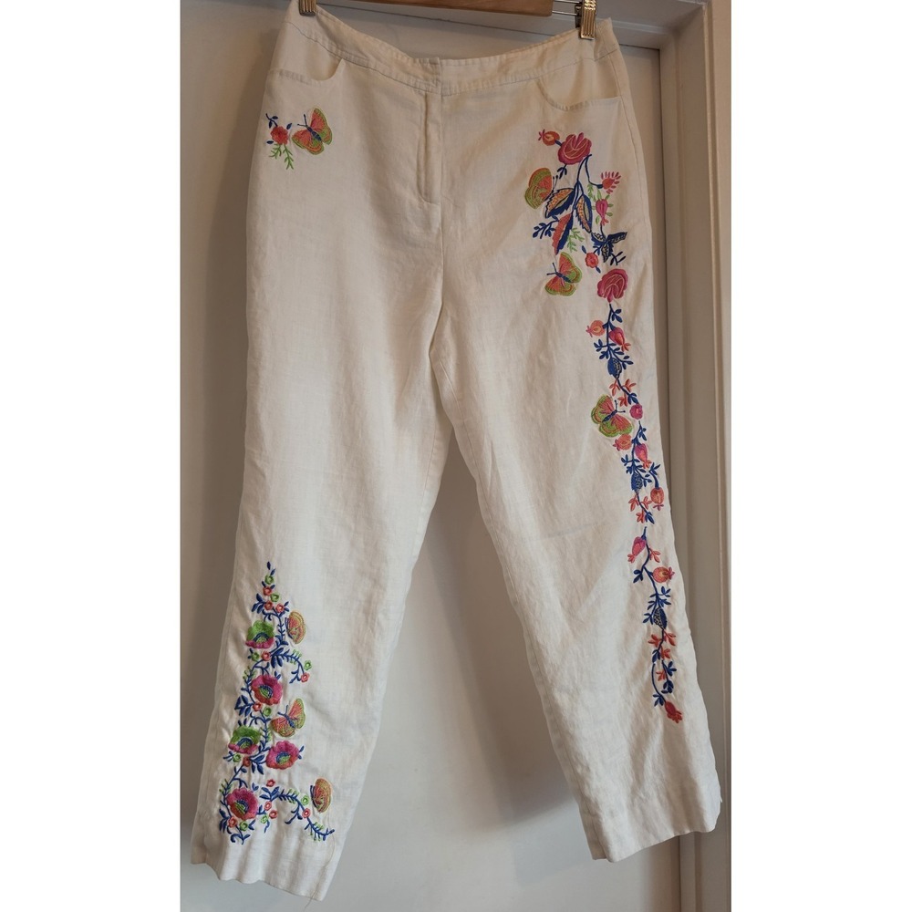s.l.b.‎ Women's Pants Size 8 Floral White Linen 29in Inseam Casual